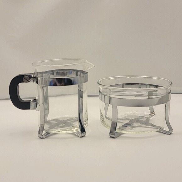 Arcosteel Other - Arcosteel Sugar‎ & Creamer Set Glass Chrome Modern Coffee Tea Serving